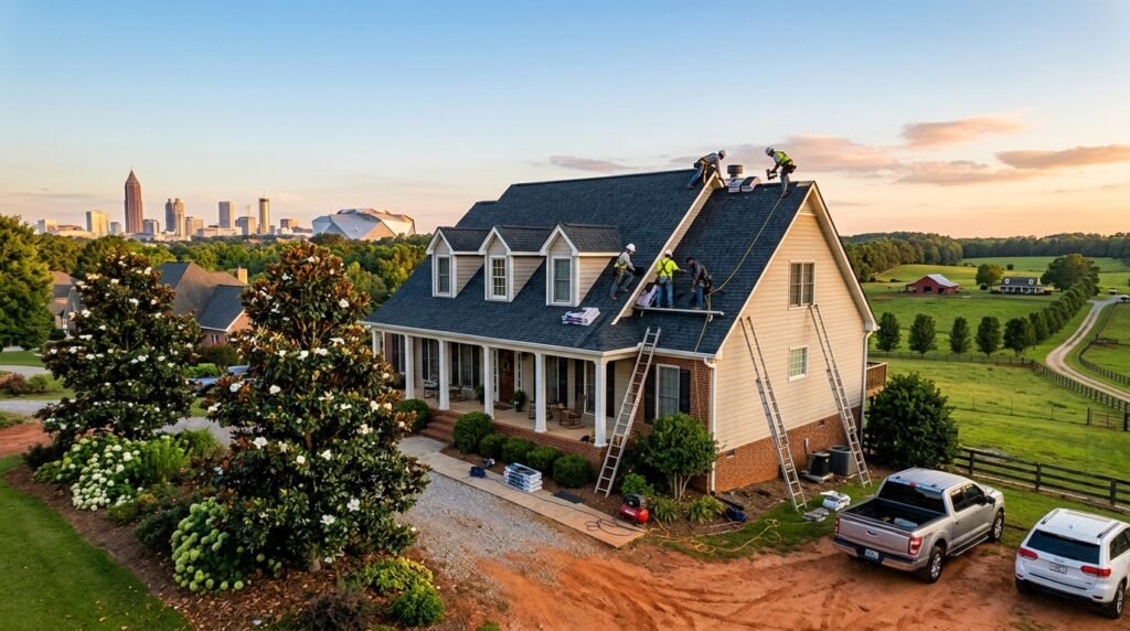 New shingle roof on a Georgia home comparing Atlanta metro and rural roofing costs